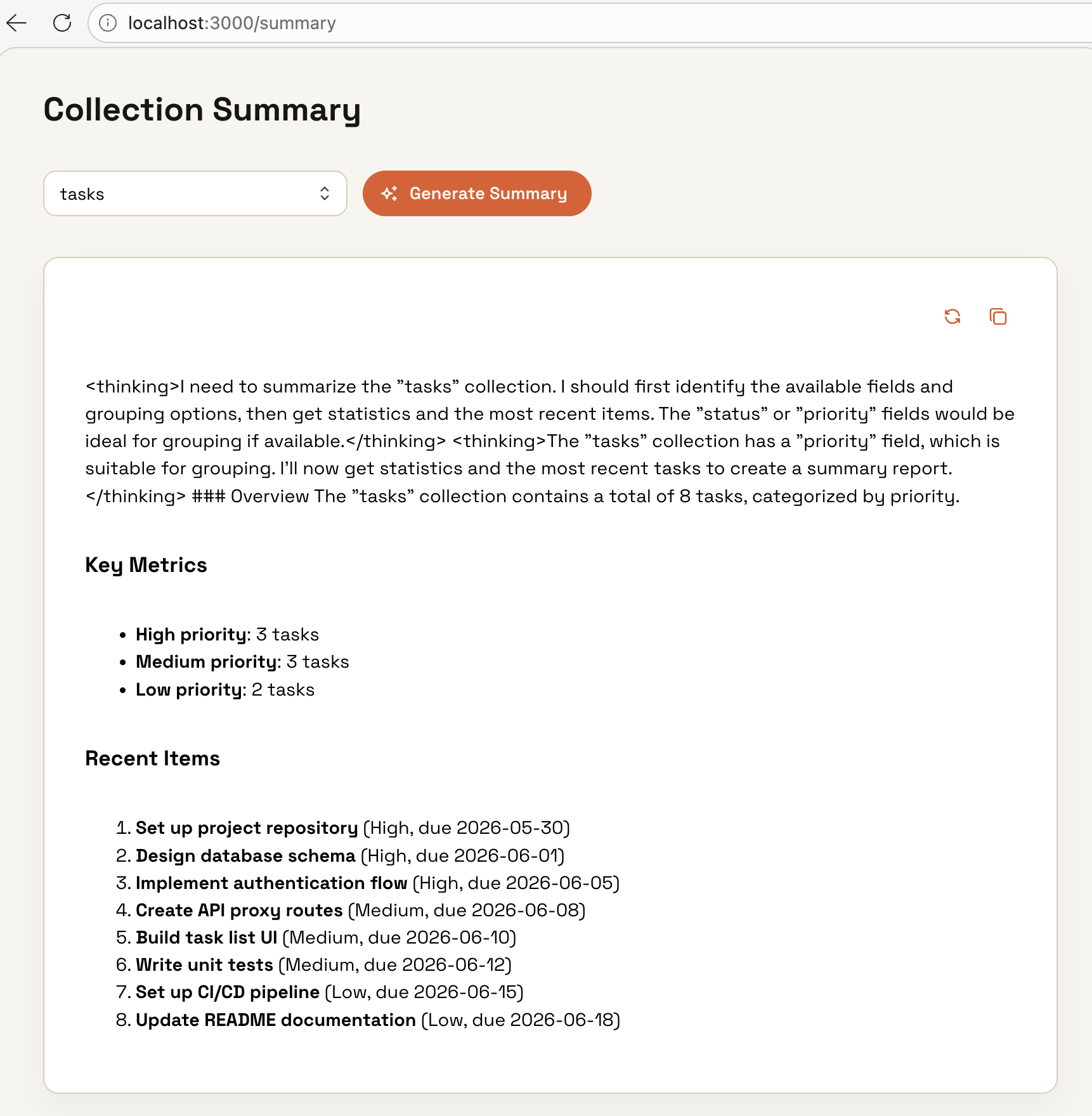 Overview of the three AI features: chat, form fill, and summary report built on AWS Bedrock and DaaS