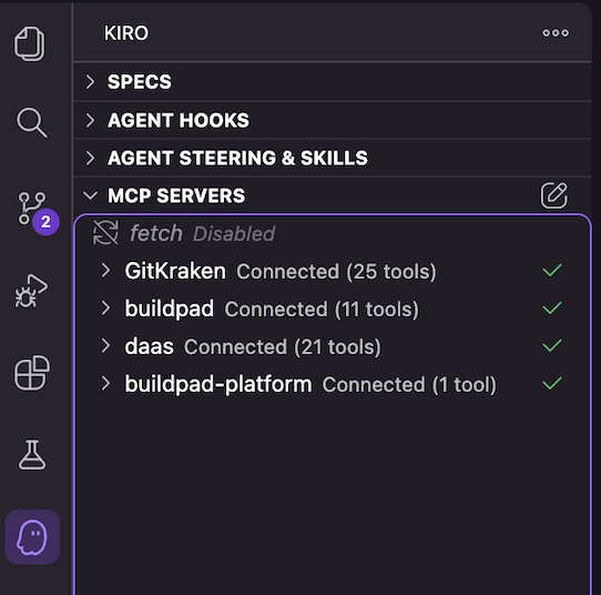 Kiro showing MCP connection indicators