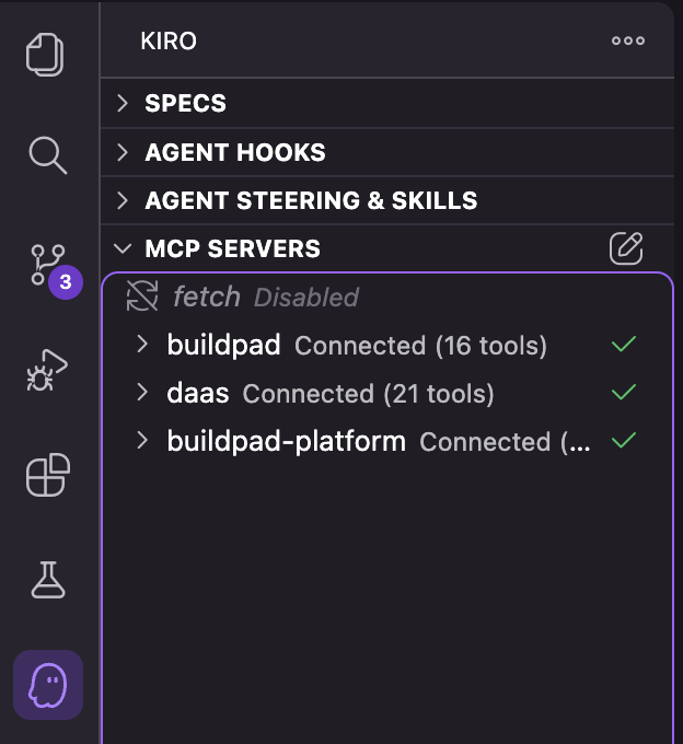 Kiro showing MCP connection indicators