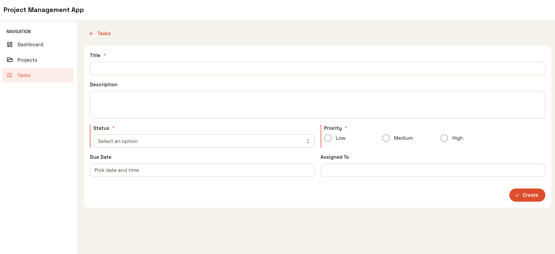CollectionForm showing the task edit form with all field types